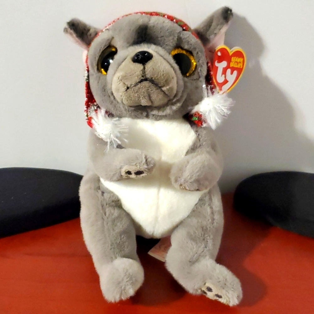 Ty Beanie Baby Bellies NORDIC Christmas French Bulldog 6" Plush Stuffed Animal